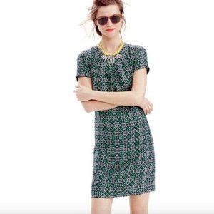 J Crew 6 Black Label Dress Green Navy Print‎ SWOOP MEDALLION Latticework Shift